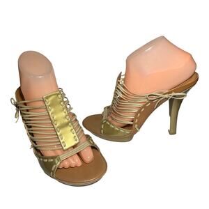 Via Spaga Italian Leather Strappy Heel Size 9 M‎ Metallic Gold Leather S…